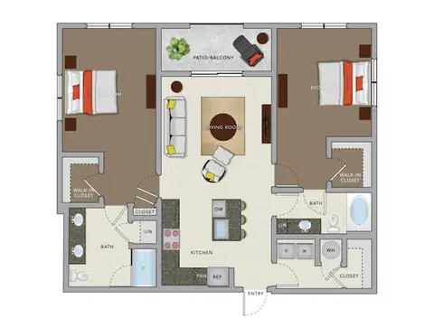 Floor plan C7, 2 beds · 2 baths · 1,300 to 1,321 sf
