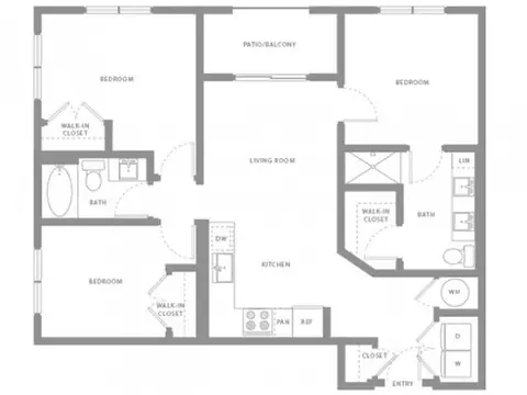 Floor plan D2a, 3 beds · 2 baths · 1,148 sf