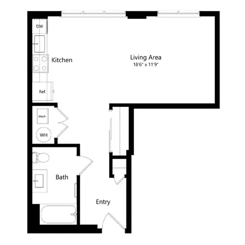 Floor plan Studio 5 - S5, Studio · 1 bath · 598 sf