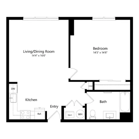 Floor plan 1 Bedroom 2 - A2, 1 bed · 1 bath · 753 sf