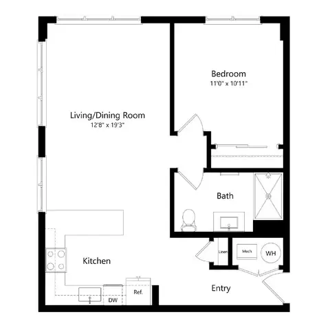 Floor plan 1 Bedroom 3 - A3, 1 bed · 1 bath · 753 sf