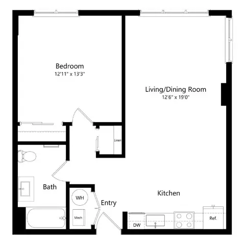 Floor plan 1 Bedroom 10 - A10, 1 bed · 1 bath · 755 sf