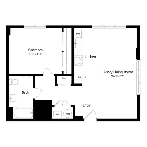 Floor plan 1 Bedroom 9 - A9, 1 bed · 1 bath · 772 sf