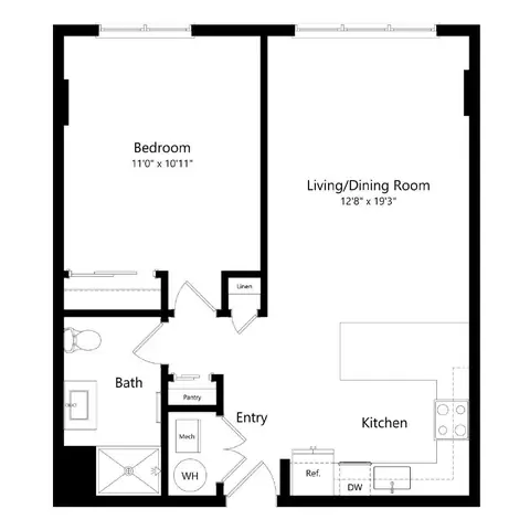 Floor plan 1 Bedroom 6 - A6, 1 bed · 1 bath