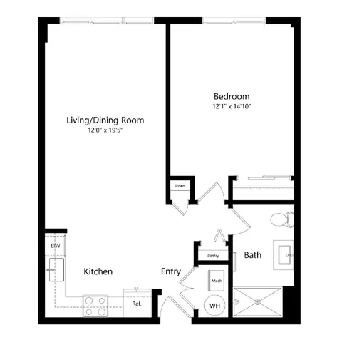 Floor plan 1 Bedroom 8 - A8, 1 bed · 1 bath