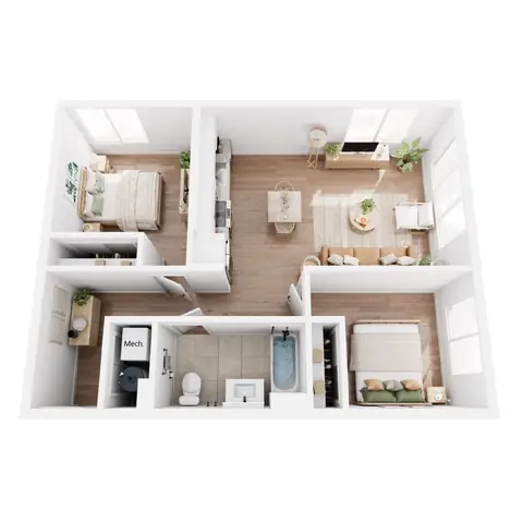 Floor plan 2 Bedroom 10 - B11, 2 beds · 1.5 baths · 801 sf