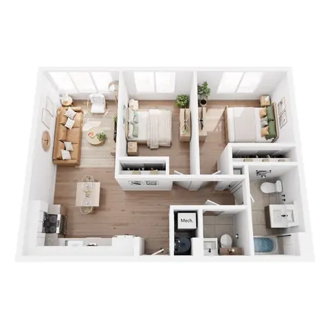 Floor plan 2 Bedroom 7 - B1, 2 beds · 1 bath · 801 sf