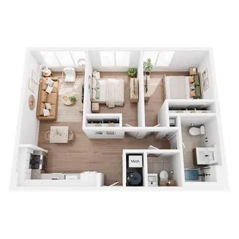 Floor plan 2 Bedroom 8 - B9, 2 beds · 1.5 baths · 801 sf