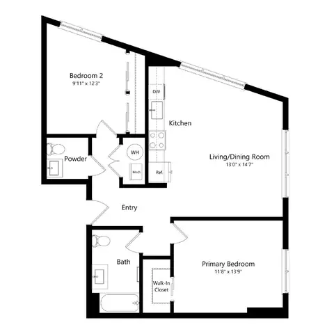 Floor plan 2 Bedroom 9 - B10, 2 beds · 1.5 baths · 915 sf