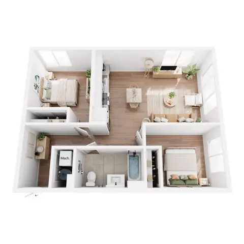 Floor plan 2 Bedroom C105 - B2, 2 beds · 1 bath