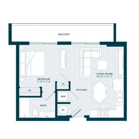 Floor plan S1, Studio · 1 bath · 580 sf