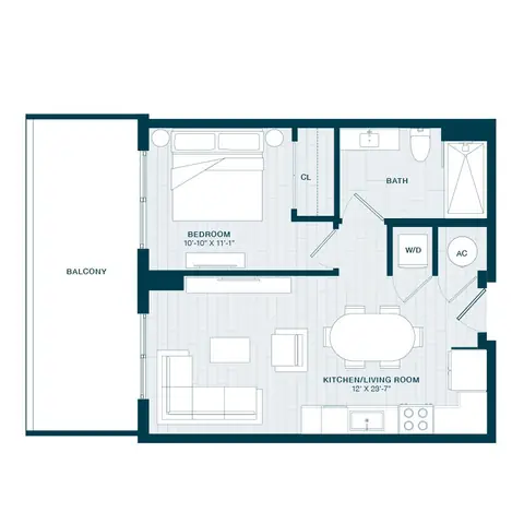 Floor plan A5, 1 bed · 1 bath · 642 to 644 sf