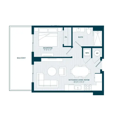 Floor plan A5.1, 1 bed · 1 bath · 655 sf