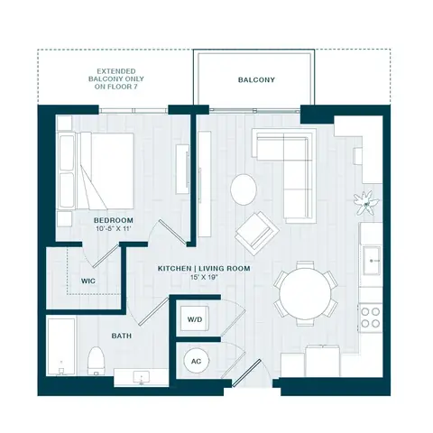 Floor plan A12, 1 bed · 1 bath · 656 sf