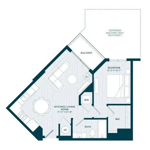 Floor plan A11, 1 bed · 1 bath · 699 sf