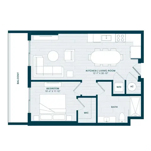 Floor plan A3, 1 bed · 1 bath · 722 sf