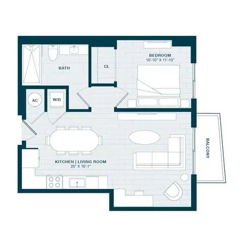 Floor plan A9, 1 bed · 1 bath · 732 sf