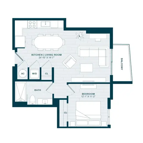 Floor plan A10, 1 bed · 1 bath · 755 sf