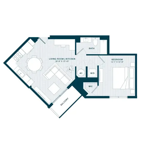 Floor plan A15, 1 bed · 1 bath · 809 sf