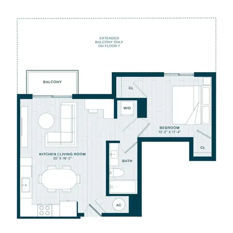 Floor plan A13, 1 bed · 1 bath