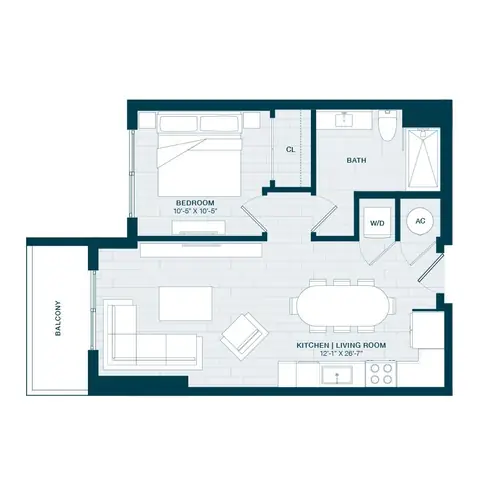 Floor plan A2, 1 bed · 1 bath