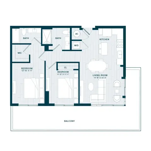 Floor plan B4, 2 beds · 2 baths · 1,053 sf