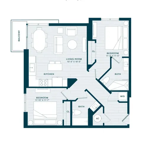Floor plan B6, 2 beds · 2 baths · 1,089 sf