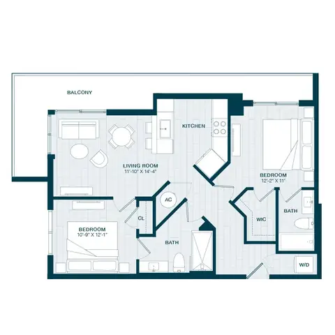 Floor plan B8.1, 2 beds · 2 baths