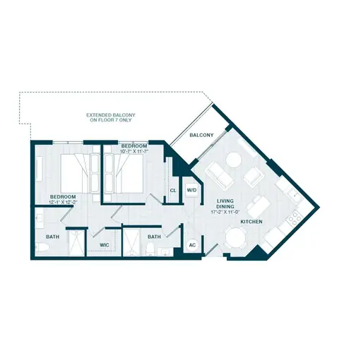Floor plan B9, 2 beds · 2 baths