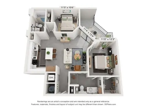 Floor plan B6, 2 beds · 2 baths · 987 sf
