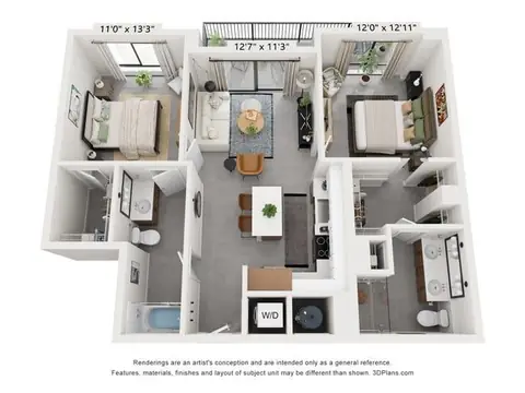 Floor plan B7, 2 beds · 2 baths · 1,033 sf