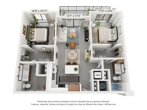 Floor plan B1, 2 beds · 2 baths