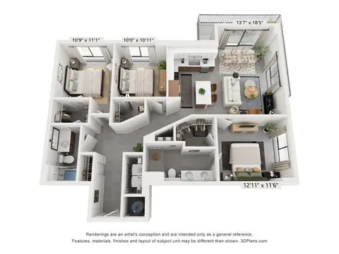 Floor plan C3, 3 beds · 2 baths · 1,334 sf