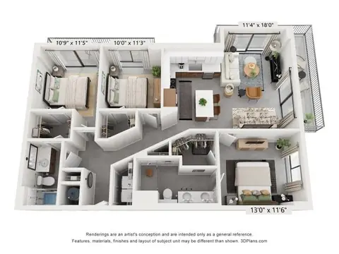 Floor plan C1, 3 beds · 2 baths